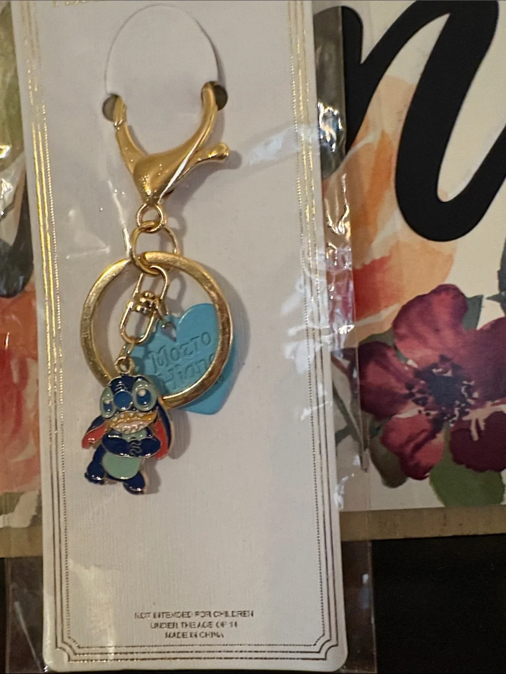 2/15♥️ Blue Cartoon Stitch Keychain - Gold Hardware